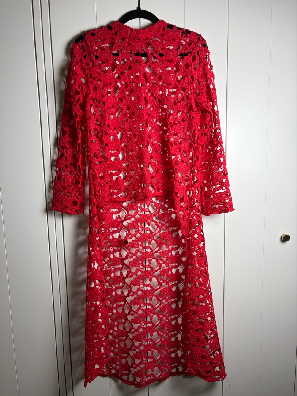 Red Crochet Layering Dress Hi Low Tunic - Elegant Openwork Design Whimsygoth